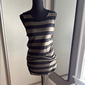 Striped Sleeveless Top - Black and Beige